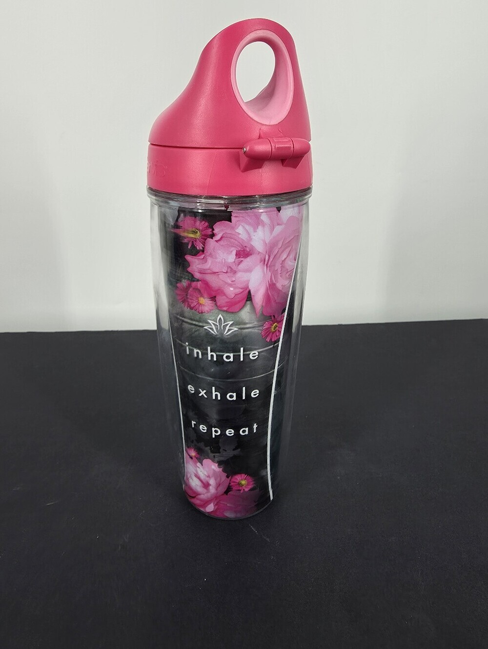 Tervis 24oz Insulated Water Bottle Inhale Exhale Repeat Pink Floral Flip Lid
